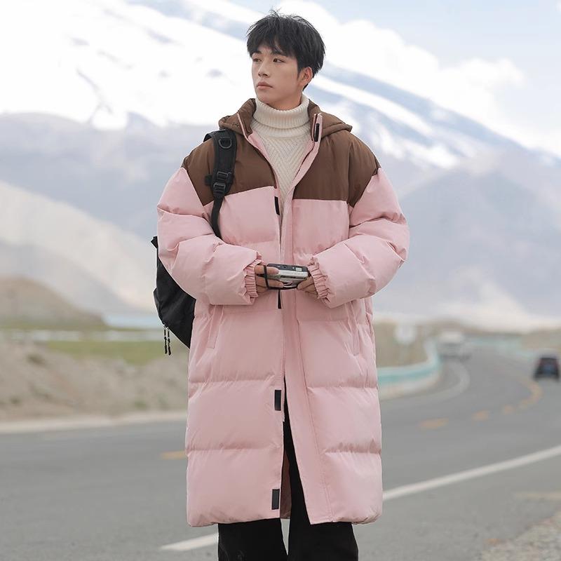 Color Matching Long Cotton-padded Clothes Men's Winter New Casual Warm Thickened Down Cotton-padded Clothes Jacket Cotton-padded Jacket