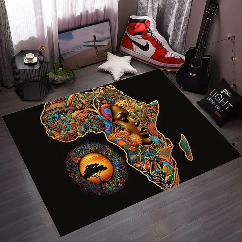 African Art Modern Rug Non Slip Contemporary Floor Mat for Living Room Decor Unique Handmade Style Gift Idea