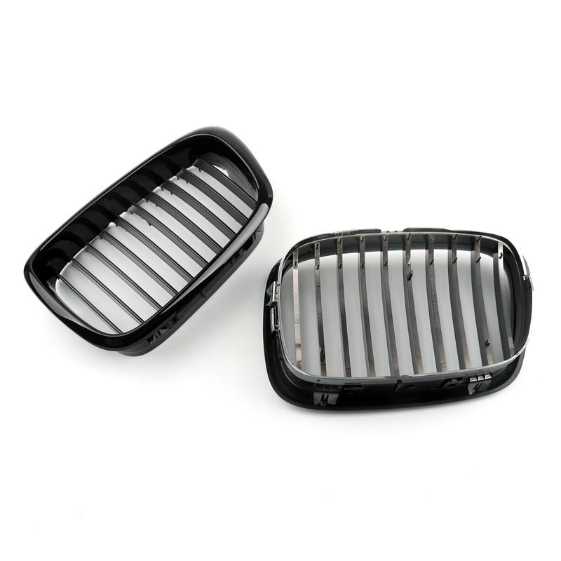 Front Fence Grill Grille ABS Gloss Black Mesh For BMW 5-Series 2001 2002 2003 2004