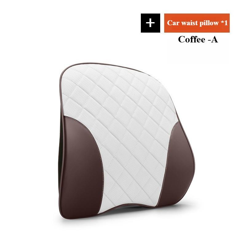 Nappa Leather Car Neck Cushion Waist Support Pillow Memory Foam Car Headrest Lumbar Support Seat Accessories Car Neck Pillow Set