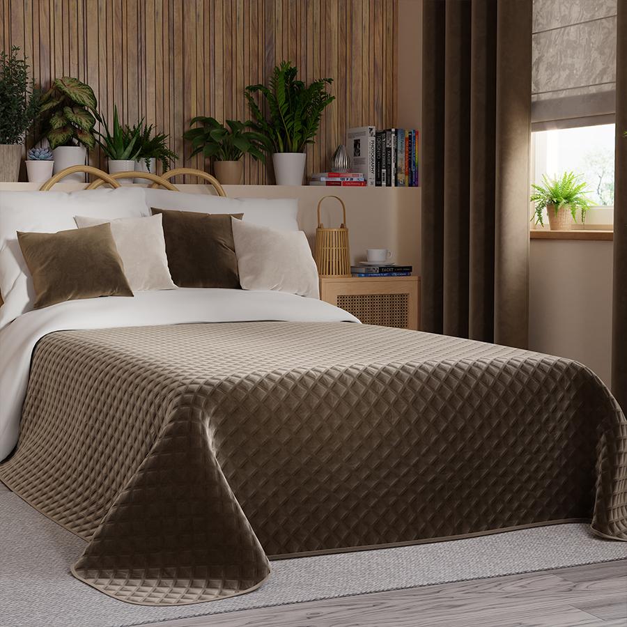 VELVI Quilted Bedspread - Warm Brown - 170x210 cm
