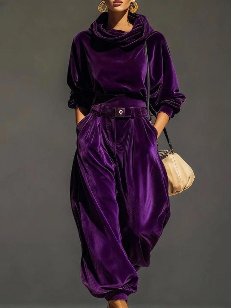 New Hooded Long Sleeve Wide Leg Pants Casual Set for Women