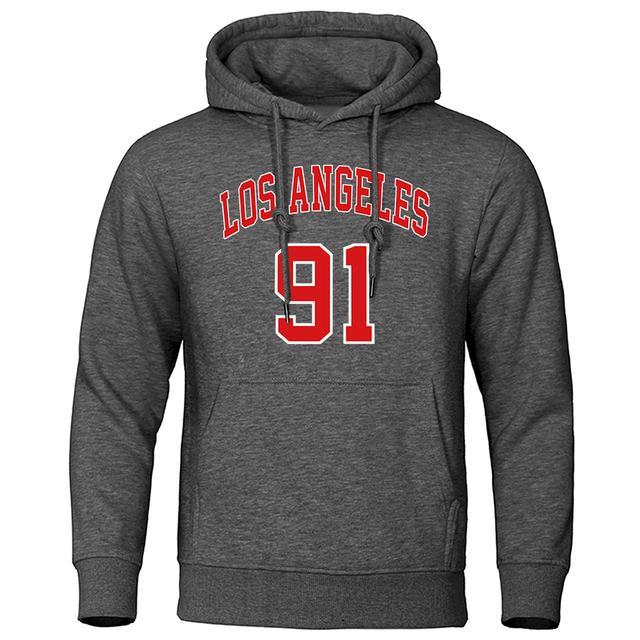 Los Angeles 91 Team Uniform Print Hoodies Man Oversize Autumn Winter Fleece Hoody Streetwear Hip Hop  Pullover  Tracksuit  Men