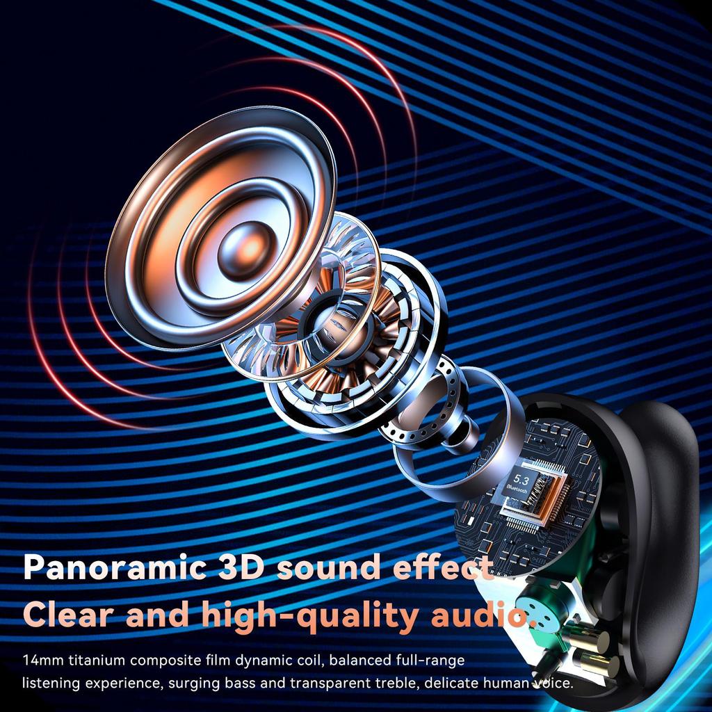 VAORLO Bezprzewodowe słuchawki o niskim opóźnieniu Zacisk na ucho Bezbolesne noszenie Muzyka stereo z cyfrowym wyświetlaczem mikrofonu dla wszystkich smartfonów