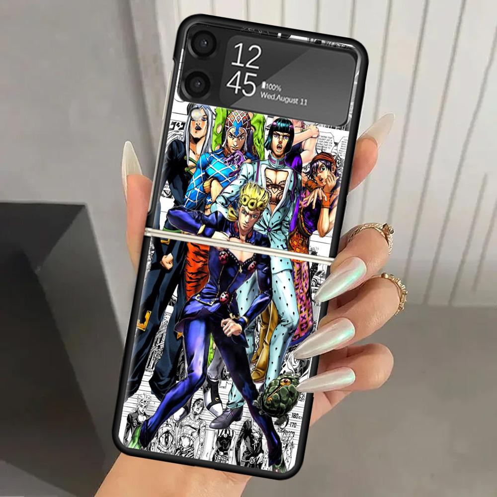 JoJo Bizarre Adventure Golden Wind Hard PC Phone Case For Samsung Galaxy Z Flip 7 6 5 4 3 Black ZFlip7 ZFlip6 Flip5 Flip4 Flip3