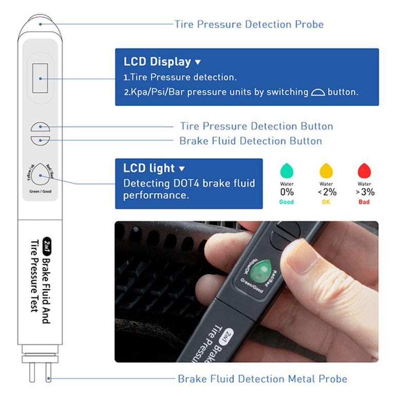 

Brake Fluid Tester Tire Pressure Monitoring Meter Two In One Brake Fluid Water Content Test Pen Brake Fluid Test Pen