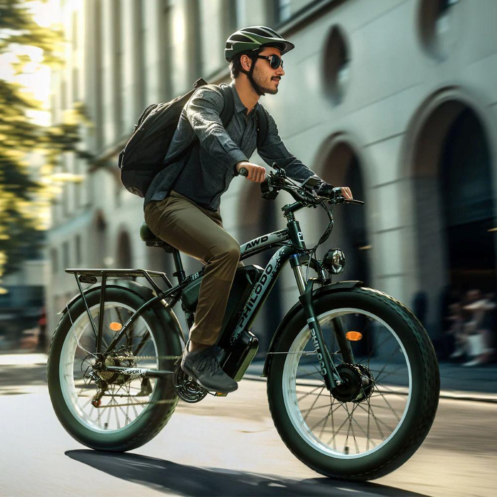 Bicicleta eléctrica PHILODO H8, motor de 3000W, batería de 48V 26Ah, velocidad máxima 56 km/h, autonomía de 100 km, neumáticos de 26x4.0 pulgadas