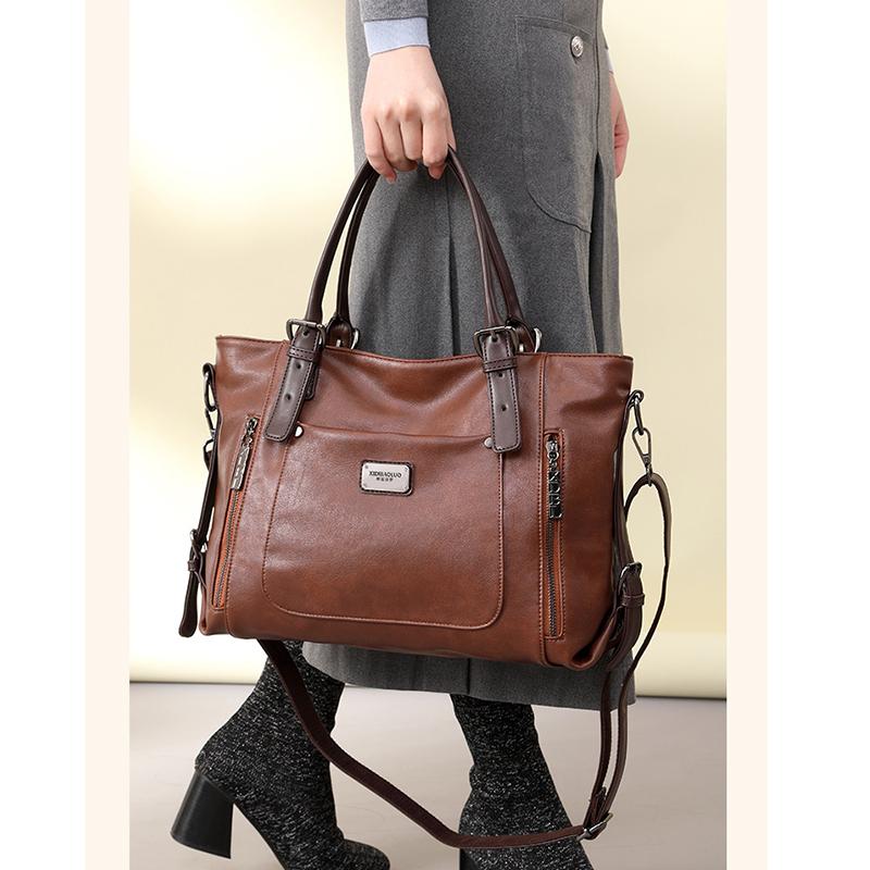 Luxe Handtas Dames Tote Bag Vintage Gewaxt Leer Schoudertas voor Werk Reizen Herfst Winter Nieuwe Mode Portemonnee