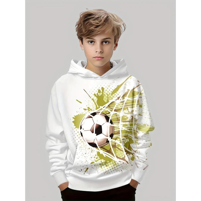 Autumn Winter 3D Football Printed Hoodies Fashionable Casual Warm Sports Long Sleeved Children's Boy Hooded Sweatshirts