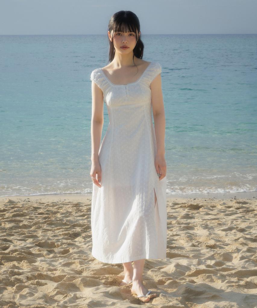 Rose Franz Floral Lace Slim Long Dress [Ivory]