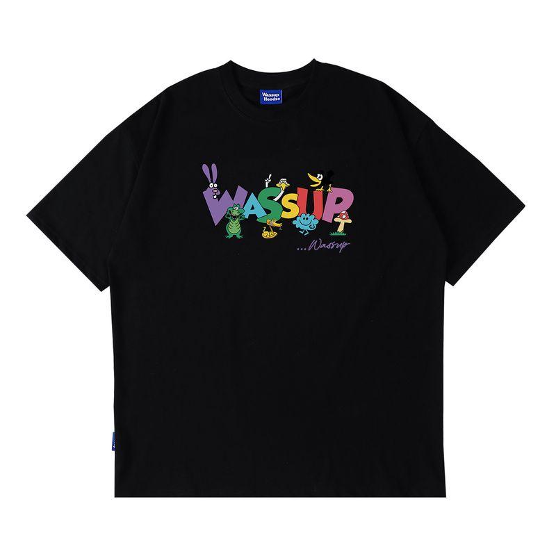 

Wassup Heods Trendy Brand Letter Short-Sleeved T-Shirt Men s Summer Loose Oversize Couple Tops T-Shirt Black M