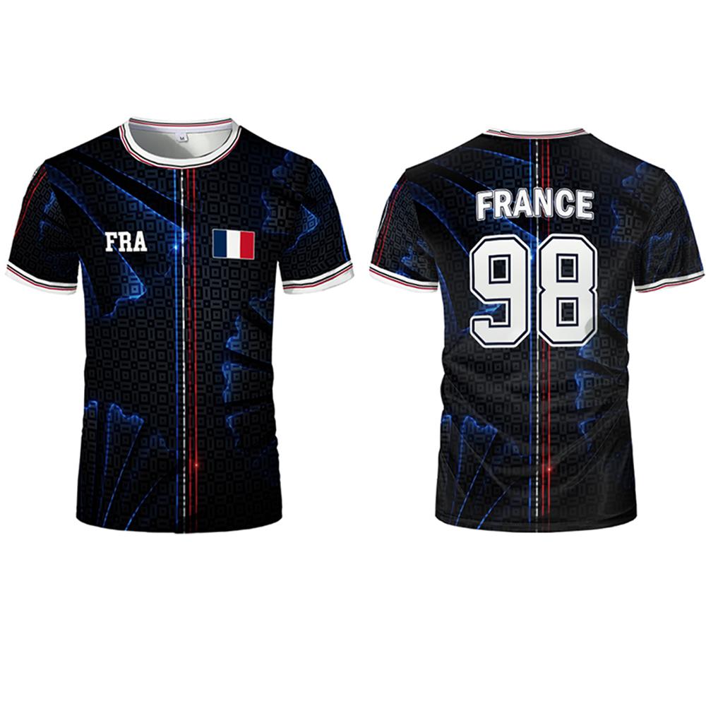 Frankreich Flagge 3D Druck Trikot Sommer Sport Atmungsaktiv Schnelltrocknend T-Shirt Unisex Fußball Trainingsuniform