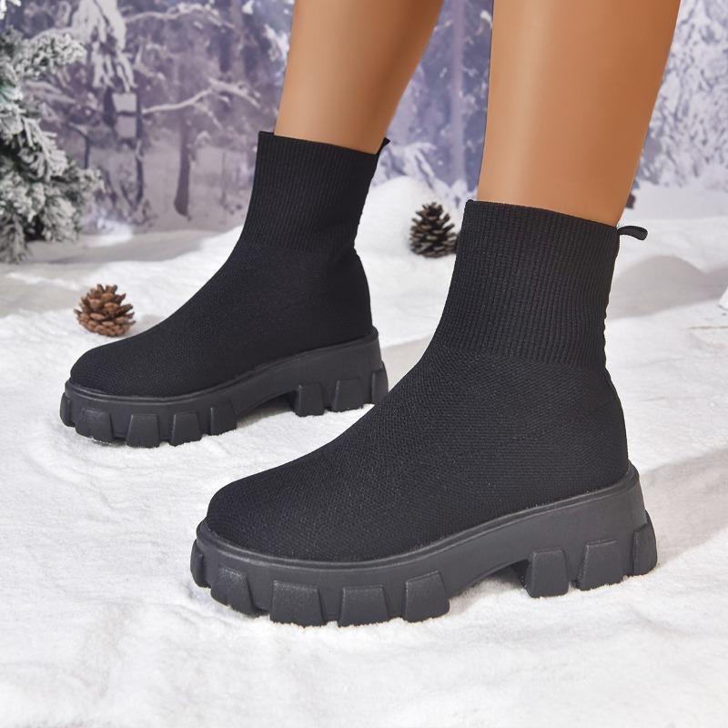 Autumn And Winter New High-Top Socks Boots Women'S Boots Thick-Soled Non-Slip Casual Sleeve Knitted Boots Large Size Boots