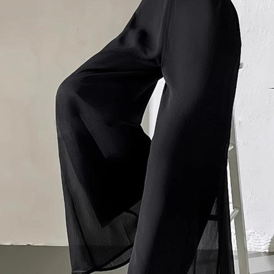 Women Pants Elastic High Waist Wide Leg Loose Fit Casual Trousers Summer Chiffon Long