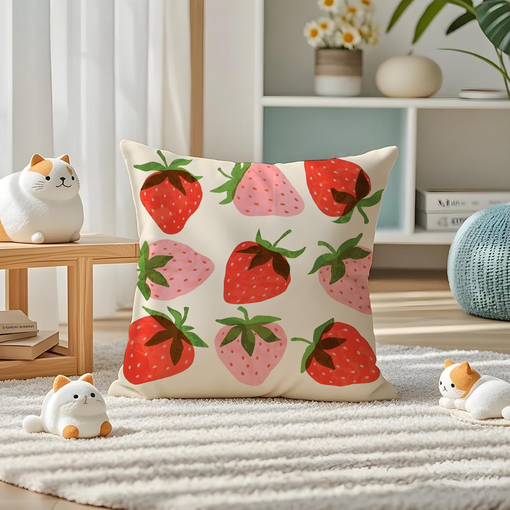 Strawberries Pillow Case Silky Elegant Comfort Sofa Bed Invisible Zipper
