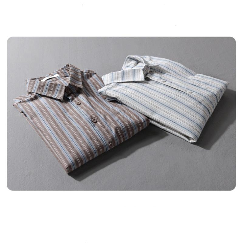 Japanese Style Striped Long Sleeve Shirts for Men Daily Spring/Autumn Pure Cotton Soft and Comfortable Casual Tops Youth New Fashion Men Shirt