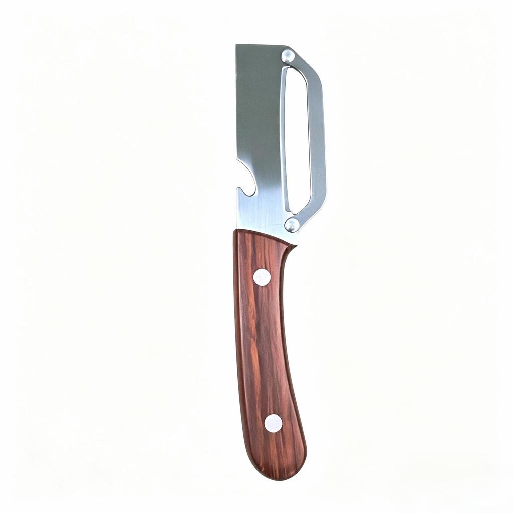 2-in-1 Kitchen Tool: Wooden Handle Scallion Slicer, Shredder, Bottle Opener, Peeler, Fruit & Vegetable Cutter