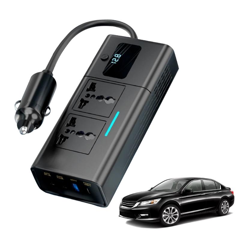 200W Car Power Inverter Car Plug Adapter Outlet Chargers DC12V To 220V Car Inverter with USB, QC3.0 USB & Type-C