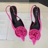 Fashion Sexy Silk Slingback Pointed Toe Women Pumps Fashion Design Flowers Thin Heels Banquet Prom Shoes