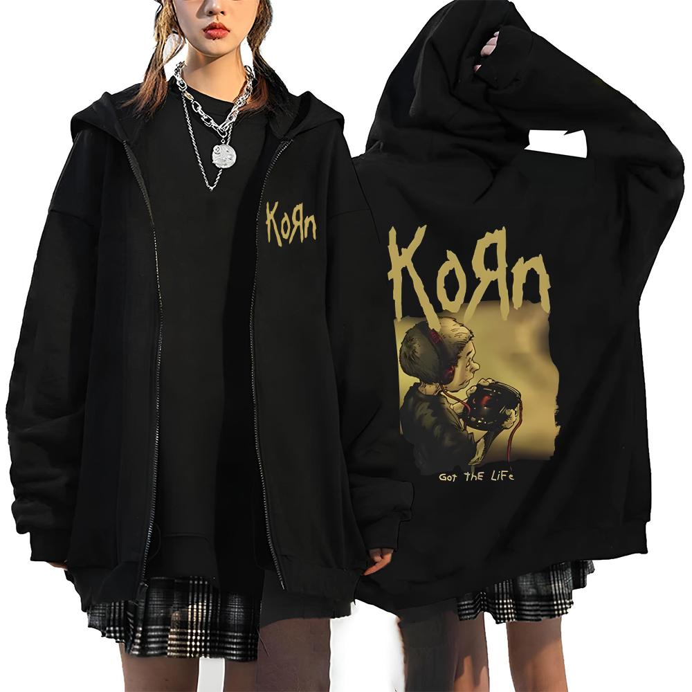 

Korn Рок-гурт Літерний логотип Толстовка на блискавці Чоловіча Метал Готика Вінтаж Оверсайз Толстовки на блискавці Вуличний одяг Панк Світшоти Куртка S