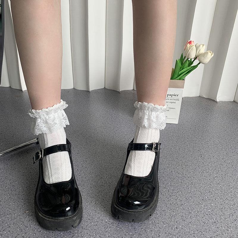 White Bow Lace Mid-Calf Summer Socks - Japanese School Style Sweet JK Princess Design