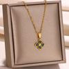 Stainless Steel Luck Clover Pendant Necklaces For Women Vintage Gold Color Flower Charm Clavicle Chain Jewelry Accessories Gift