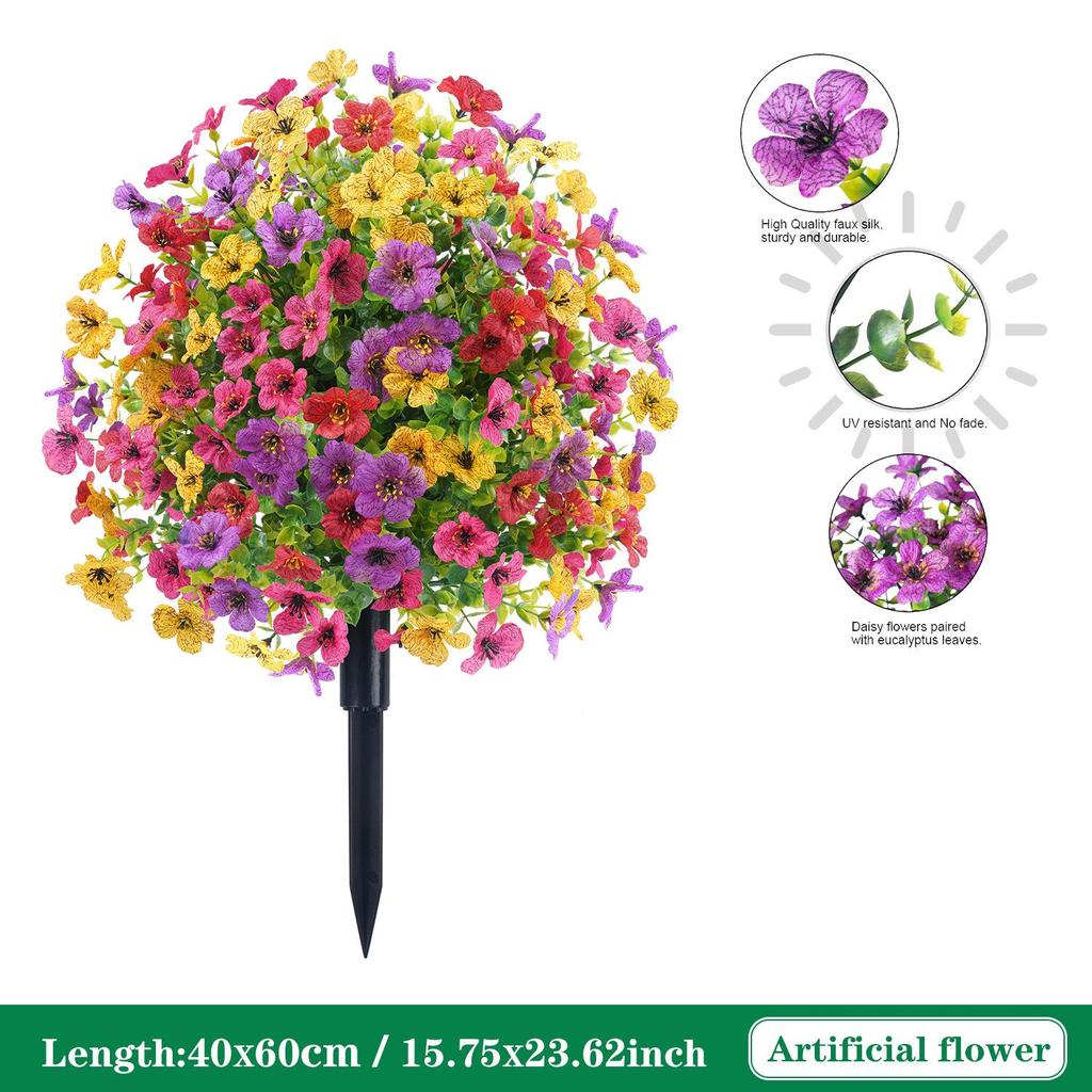 Violet Eucalyptus Garden Stake: Realistic Faux Flower Decoration with Ground Peg