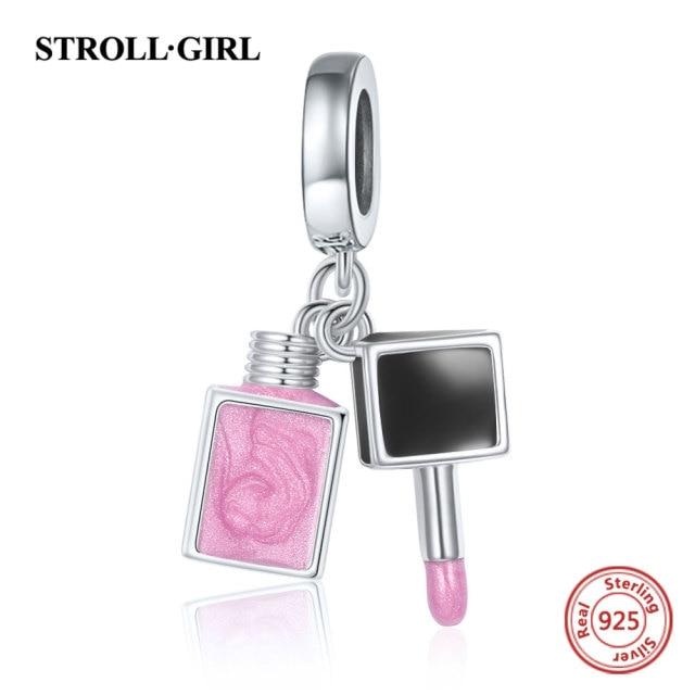 Fit Original European Bracelet 925 Sterling Silver Pink Enamel Dangle Beads Nail Polish Pendant Charms For Women Fashion Jewelry