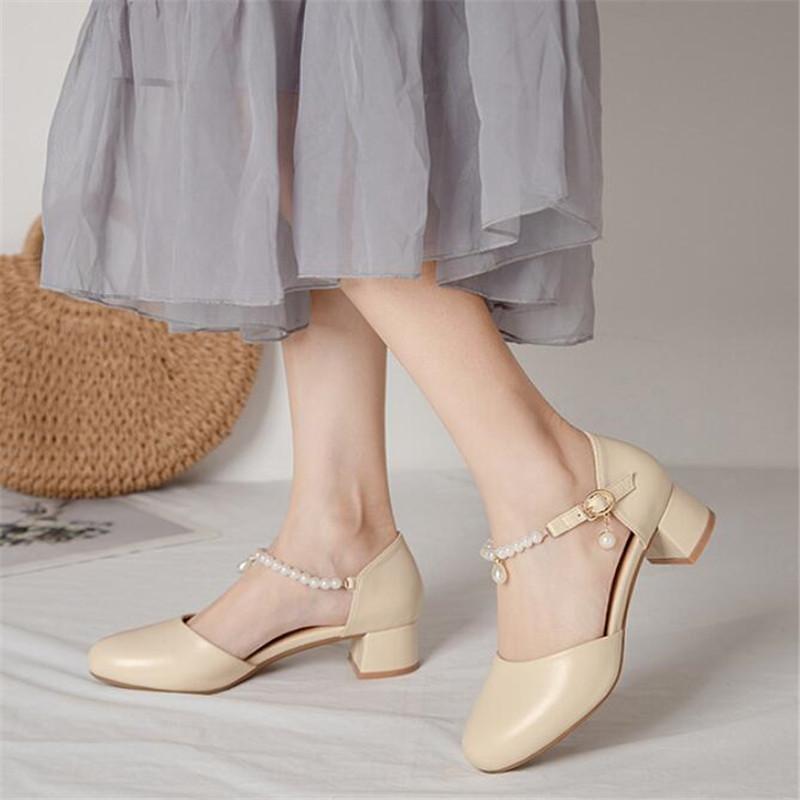 Lolita Girls Sandals Sweet String Bead Women High Heel Shoes Princess Cosplay Party Shoes Fashion Summer Ladies Pumps Size 30-43