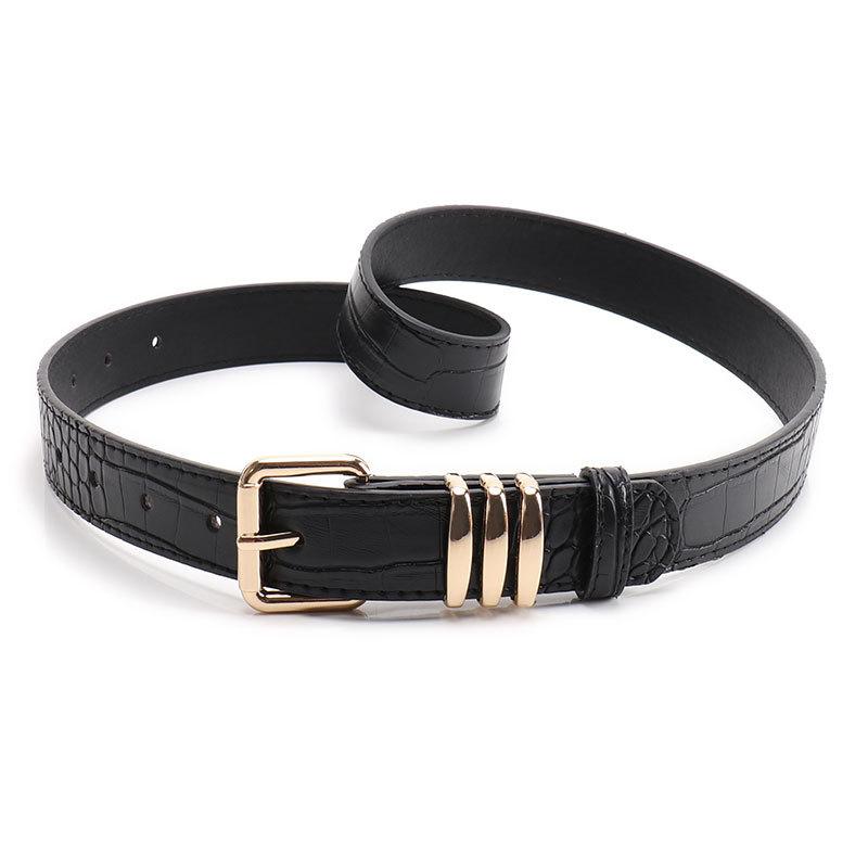 New American heavy industry belt women s alloy pin buckle versatile jeans decorative belt stone pattern PU leather women s belt чёрный