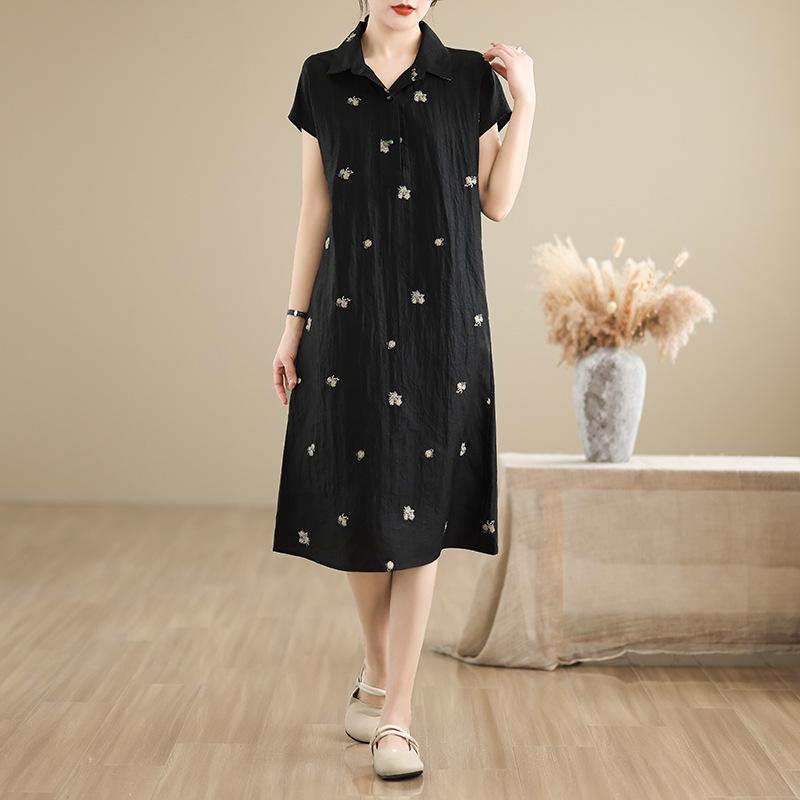 

Реальное фото лето новый литературный свободный жаккардовая вышивка свободное платье с коротким рукавом женская одежда L