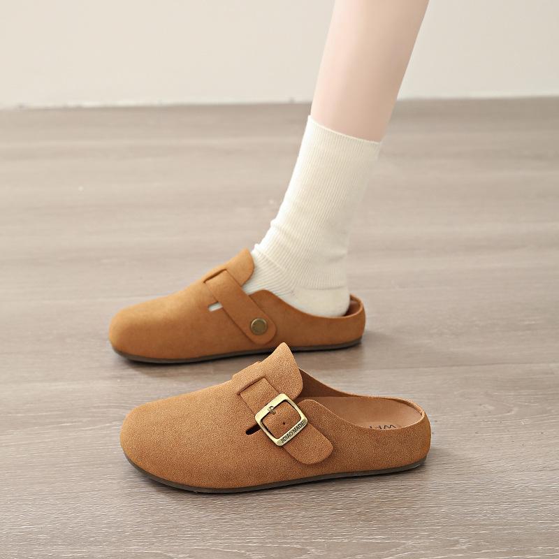 Fashion Fashion Classic Women's Faux Suede Mules Slippers Summer New Slip On Clogs Cork Sandals Outdoor Wrap Toe Flat Leisure Slides