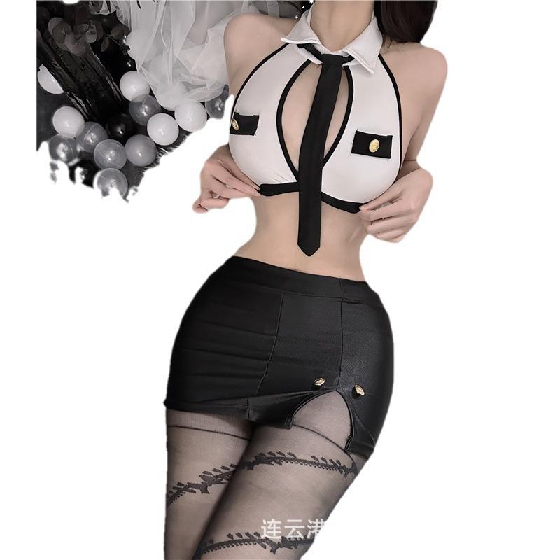Sex underwear police uniform cosplay pure desire to show chest three-point hip skirt tie secretary neck temptation