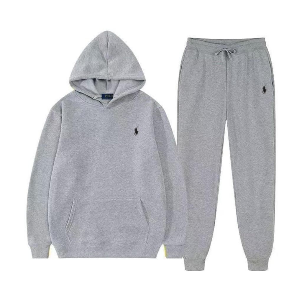 Autumn/Winter Solid Color Hooded Sweatshirt and Sport Pants Set - Unisex Casual Two-Piece