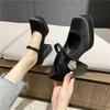 Skinny Mary Jane shoes women's 2025 autumn new thick heel Korean version with rhinestone decoration square head single shoes high heels
