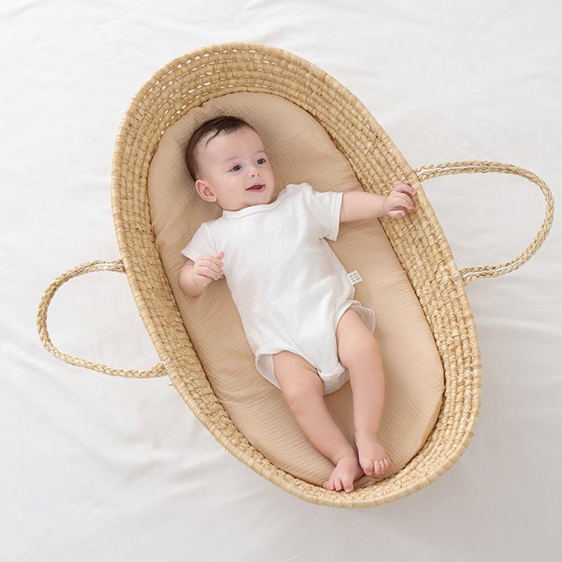 Cotton Bassinet Sheet Set Newborns 0-12 Months Soft Breathable Fitted Cover 2-Piece Detachable Baby Bedding