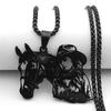 Horse West Cowboy Pendant Necklace For Women Men Stainless Steel Gold Color Hollow Retro Style Chain Jewelry Gifts Colar