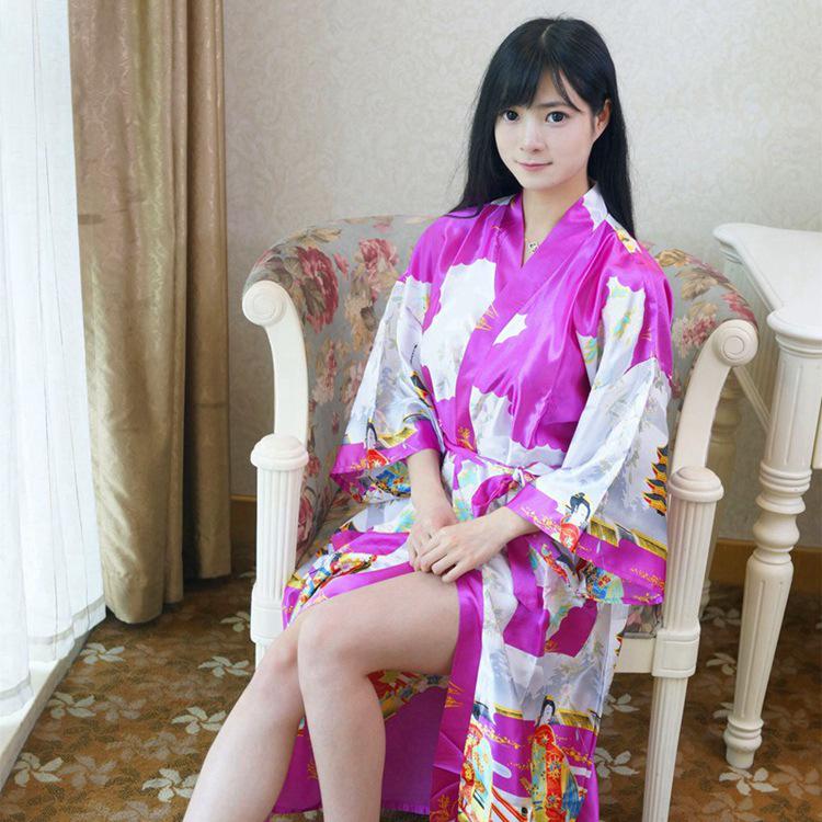 Women's Summer Silk-Feel Cardigan Pajama Robe - Long, Lightweight, Sexy Bathrobe