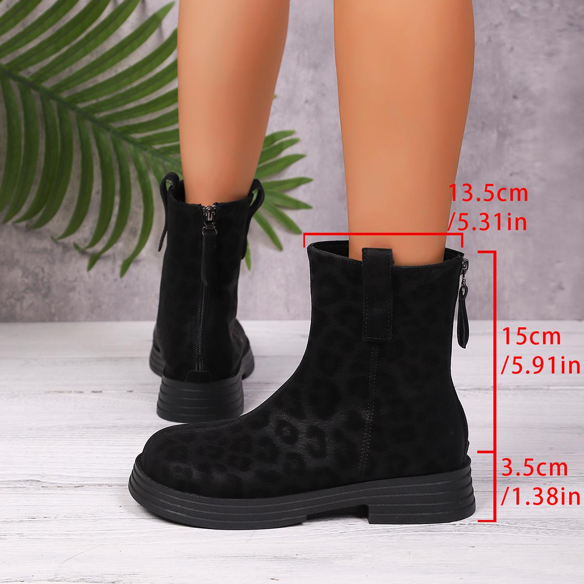 

Fashion Women Round Toe Short Boots Autumn Winter Retro Leopard Women s New Size 36-42 Back Zip Ankle Booties Botas Para Mujer Fashion 36 чёрный