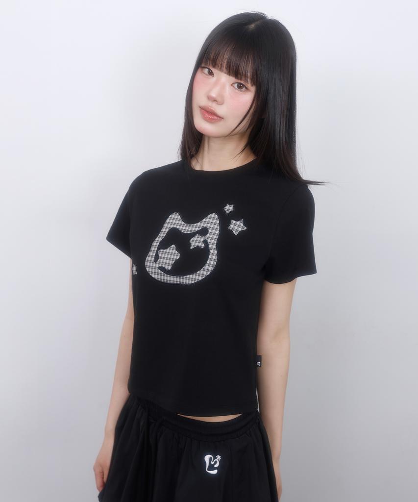 LMR Cat Symbol Applique Short Sleeve T-Shirt Black