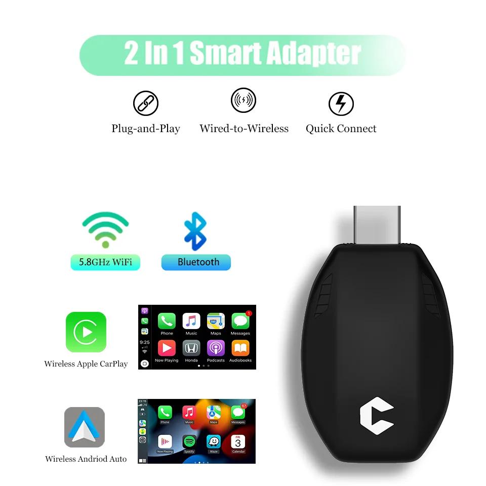 

2025 Новый беспроводной автомобильный адаптер CarPlay для Android и Apple, проводной адаптер для беспроводного Carplay, подключаемый и воспроизводимый порт USB Type-C