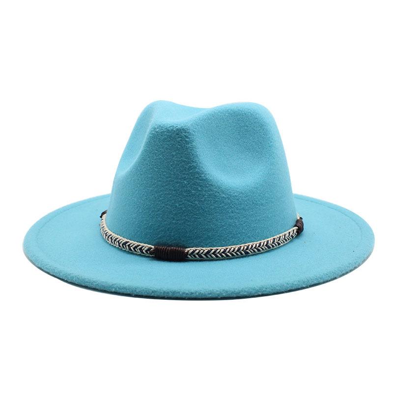 Wool Top Hat, Warm Big-Brimmed Felt Hat, Woven Rope, Retro Versatile Jazz Hat, Imitation Wool