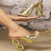 Fashion NEW Designer Strange Fretwork Heels Modern Slippers Sandals Women Sexy Square Toe Dress Party Shoes Summer Mules Slides Pumps
