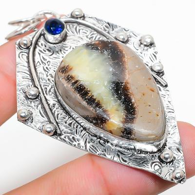 Natural Septerian Stone, Blue Topaz 925 Sterling Silver Pendant 2.92" G0A90