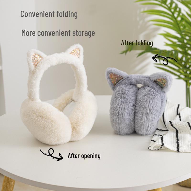 Women's Fleece-Lined Foldable Cat Ear Earmuffs – Warm and Stylish Winter Protection