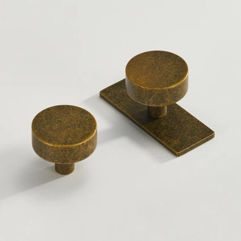 Brass Solid Brass with Vintage Treatment Round Decorative Bottom Board Cabinet Furniture Doors Knobs
