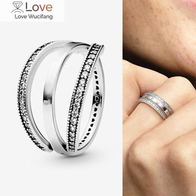 Silver Pan Ring New Flip Ring With Double Row Crystal Cz Ring For Women Wedding Party Gift Fashion Jewelry