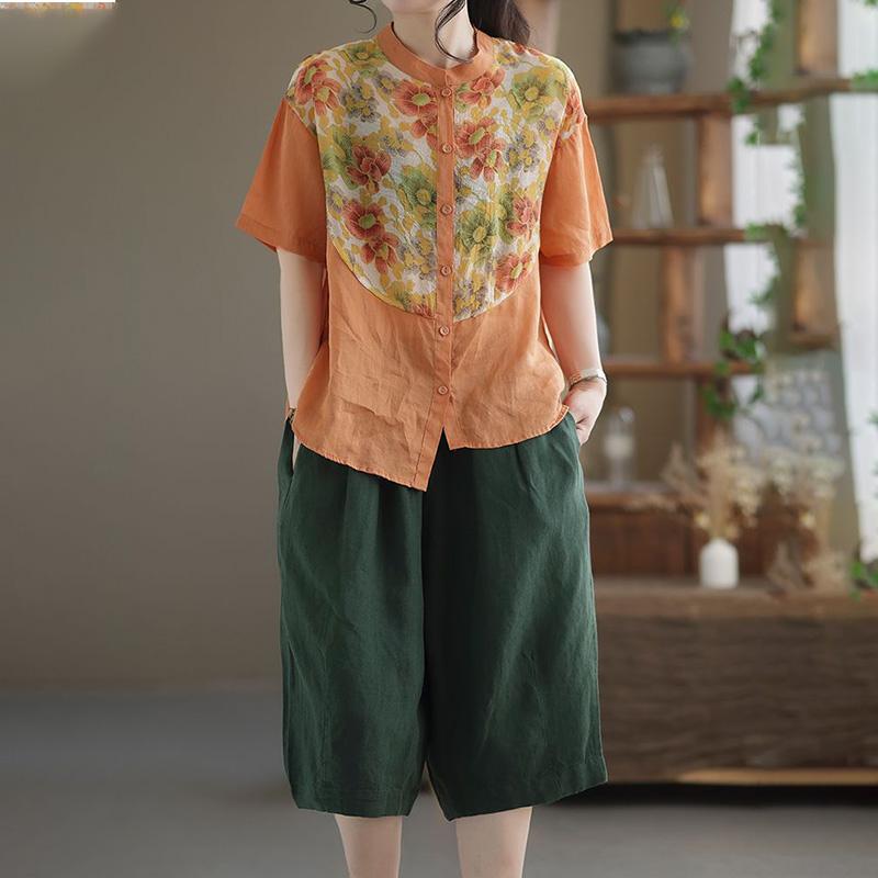 Cotton Short Pants Women's Summer Versatile Wide-legged Pants Comfortable Cotton Linen Pants Elastic Waist Chinese Pants