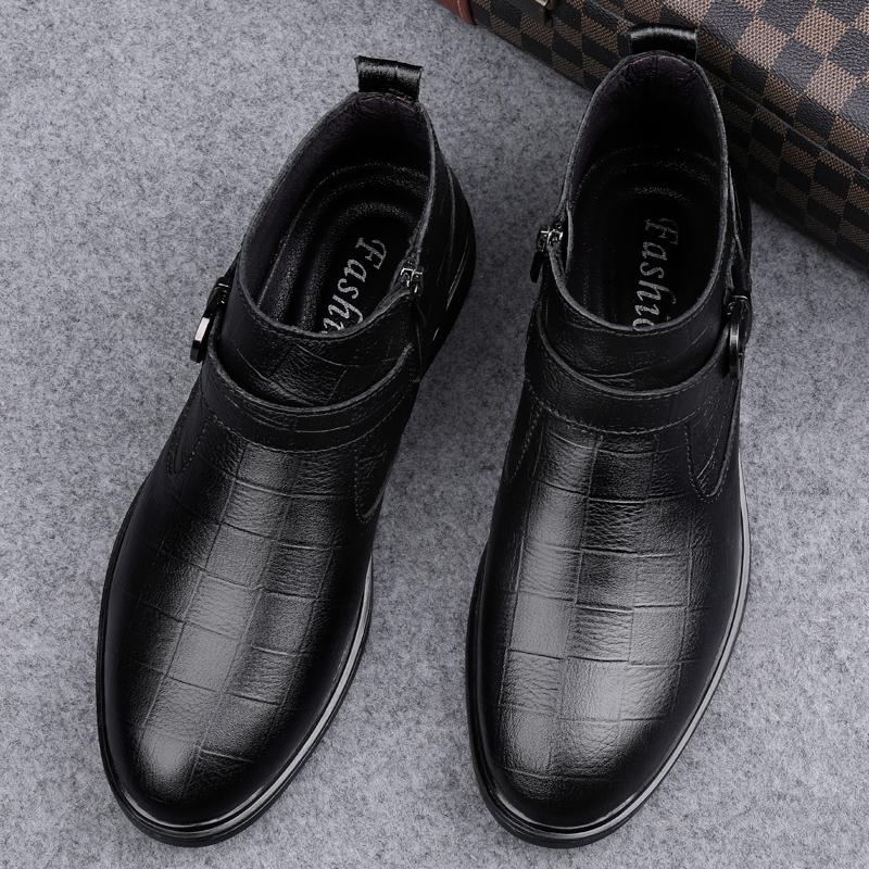 High-end Brand Men's Genuine Leather Casual Shoes,High-quality Thick-soled Boots, Men's High-top Cotton Shoes,Large Sizes: 38-46