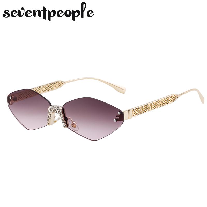 Small Metal Frame Hexagon Rimless Sunglasses Women  Luxury Brand Design Polygon Sun Glasses For Ladies Retro Eyewear Shades